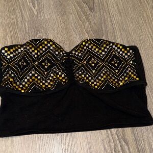 Victoria's Secret pink Black and Gold Strapless Top